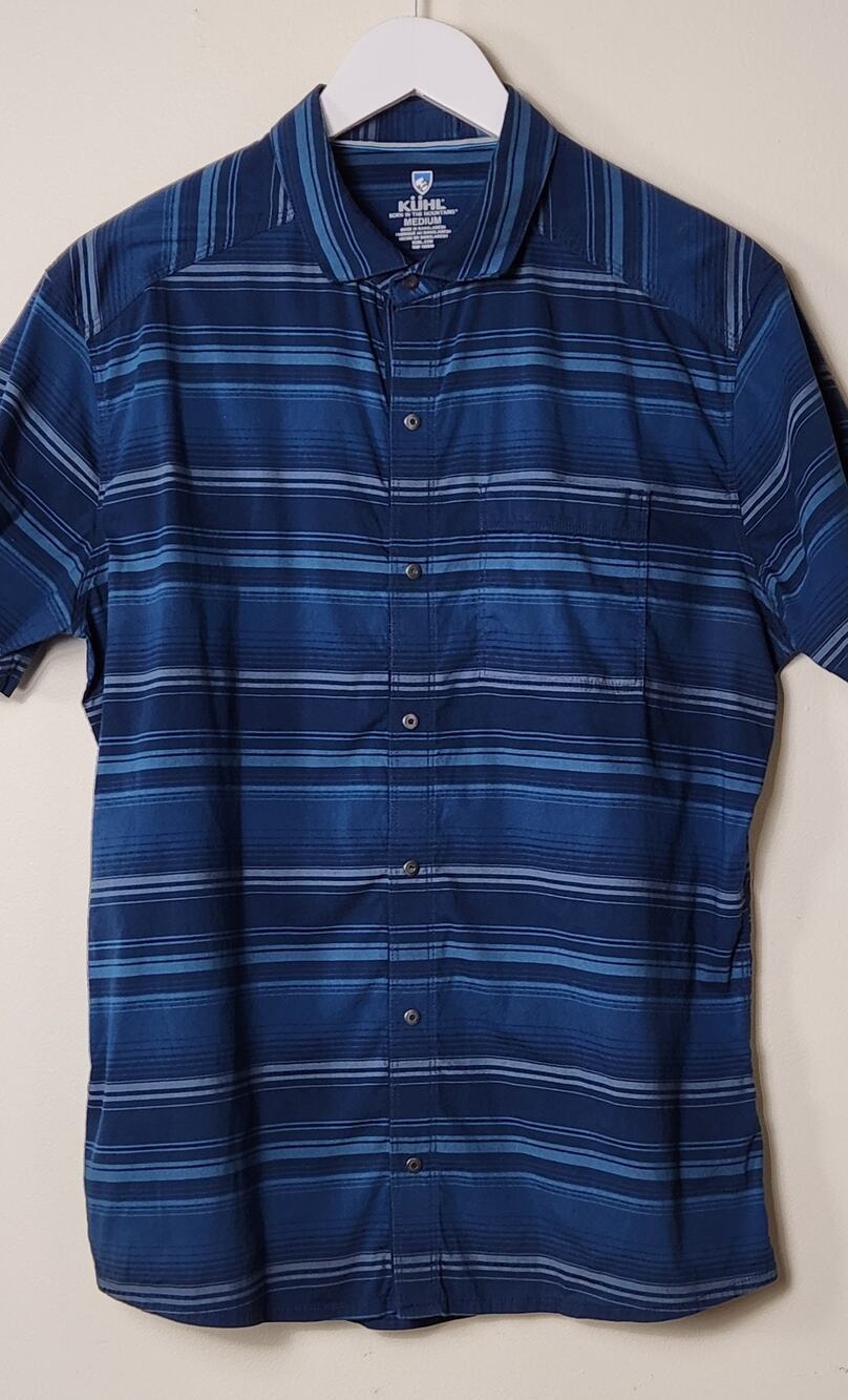 Kuhl Born In The Mountains Men M Blue Striped Performance Shirt